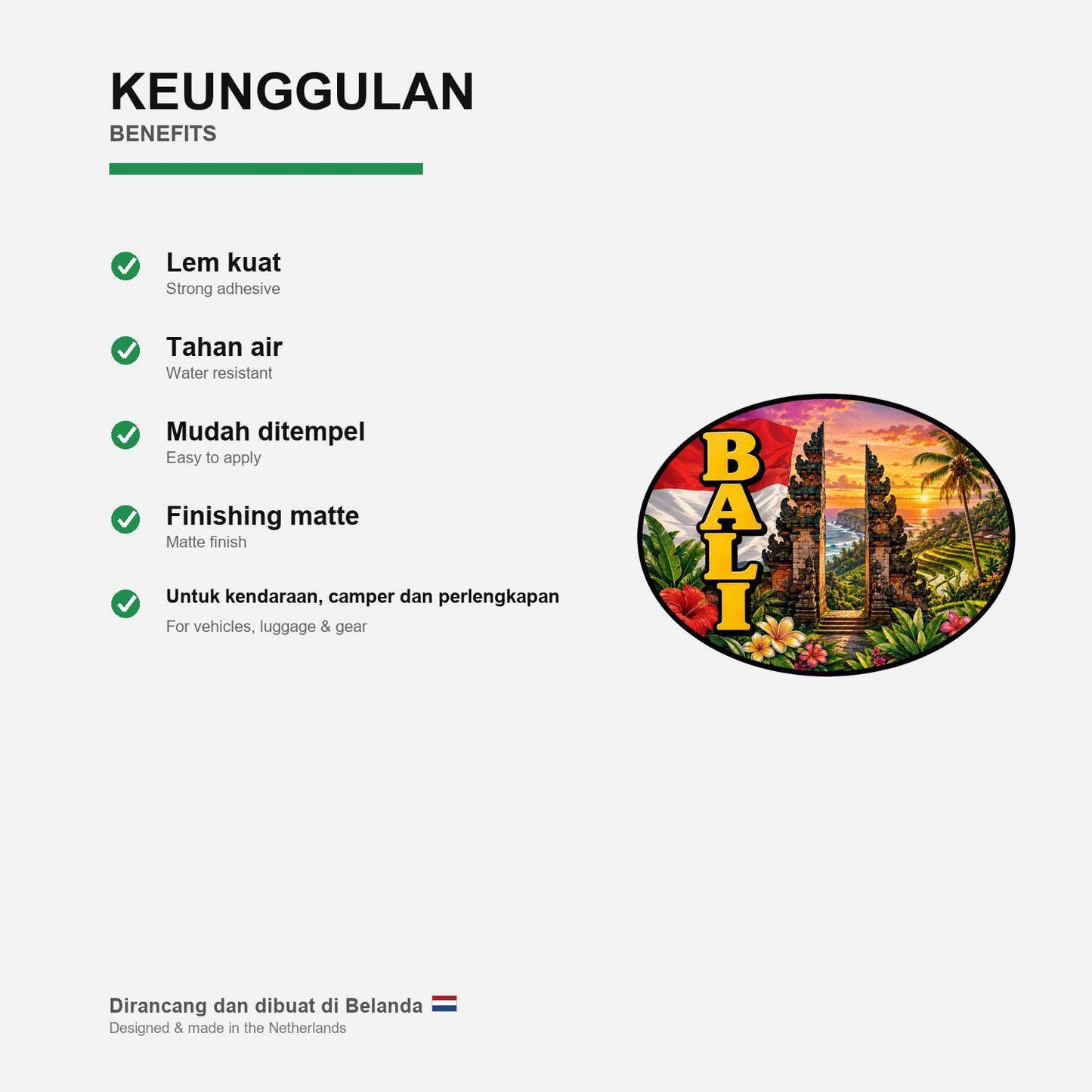 Bali Indonesia Country Code Sticker, Waterproof Premium Matte Vinyl Decal, Camper Caravan Vehicle Sticker