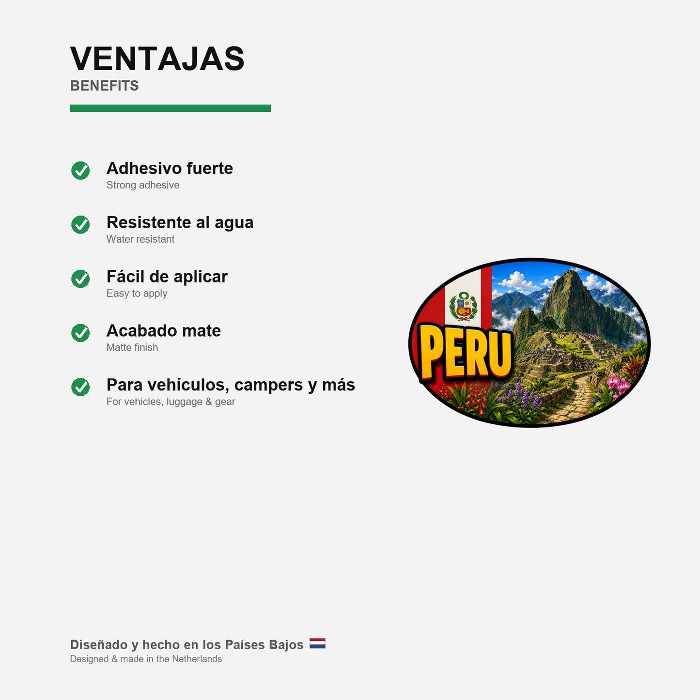 Peru Country Code Sticker, Waterproof Premium Matte Vinyl Decal, Camper Caravan Vehicle Sticker