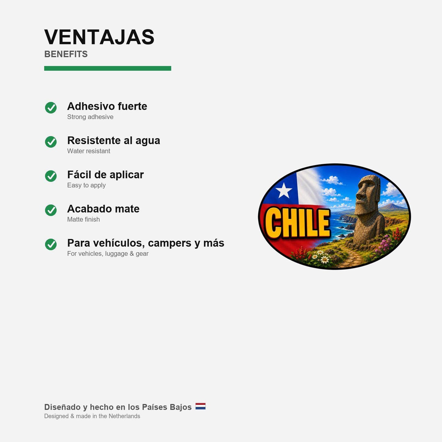 Chile Country Code Sticker, Waterproof Premium Matte Vinyl Decal, Camper Caravan Vehicle Sticker