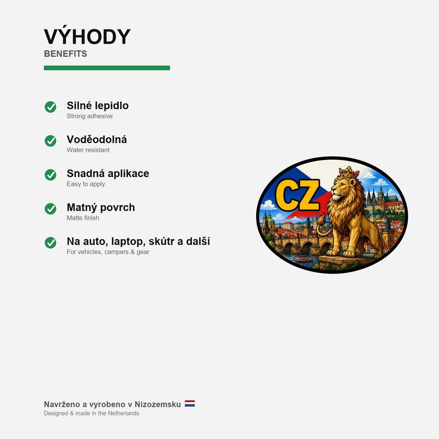 Czech Republic Country Code Sticker, Waterproof Premium Matte Vinyl Decal, Camper Caravan Vehicle Sticker
