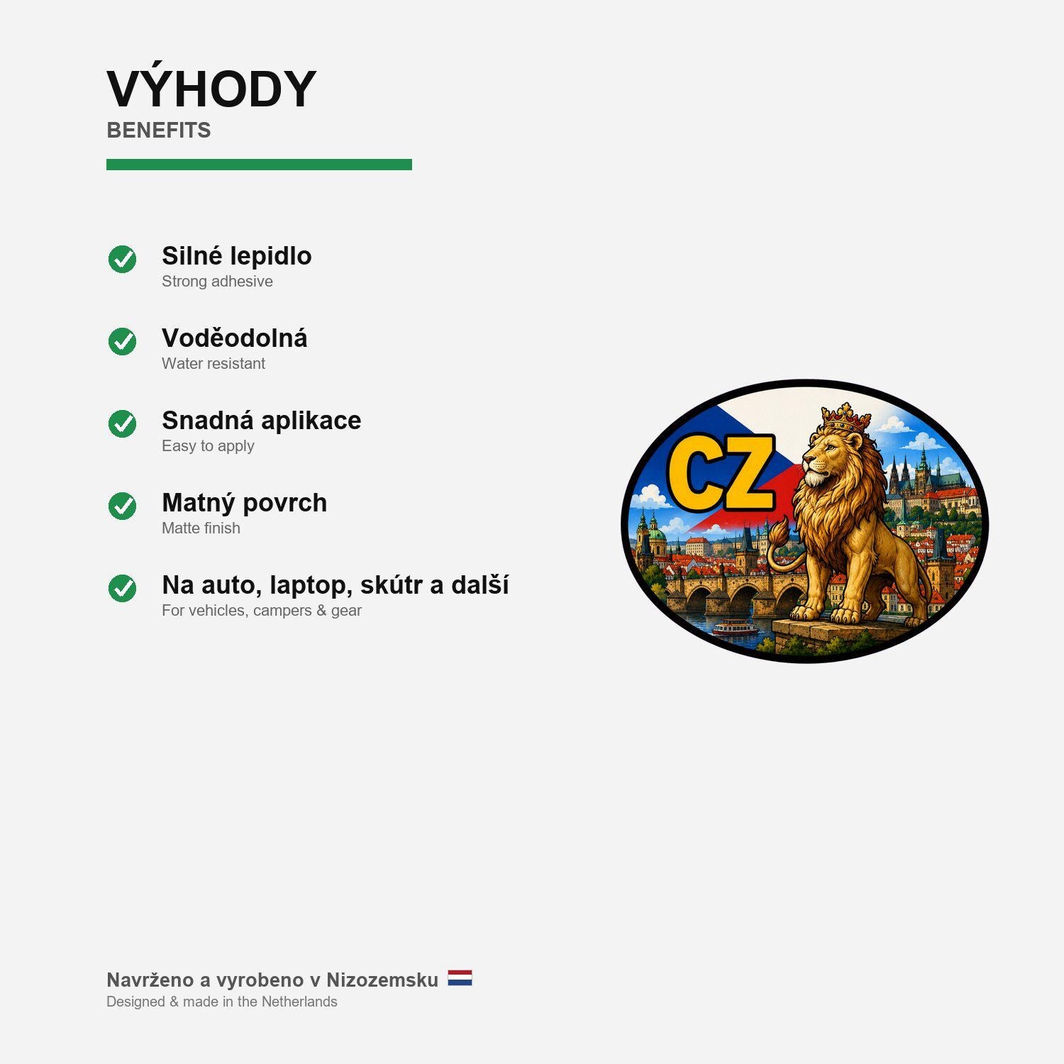 Czech Republic Country Code Sticker, Waterproof Premium Matte Vinyl Decal, Camper Caravan Vehicle Sticker