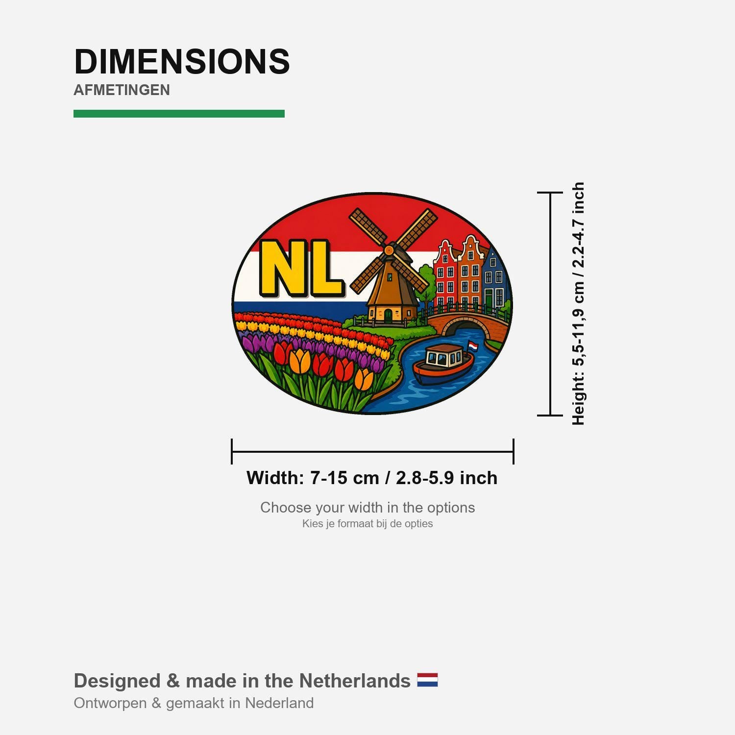 NL landcode sticker met klederdracht tulpen klompen en windmolen